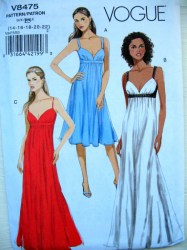 8475 EZ VOGUE LINED EMPIRE STRAPPY DRESS LENGTHS PATTERN 6-12, 14-22